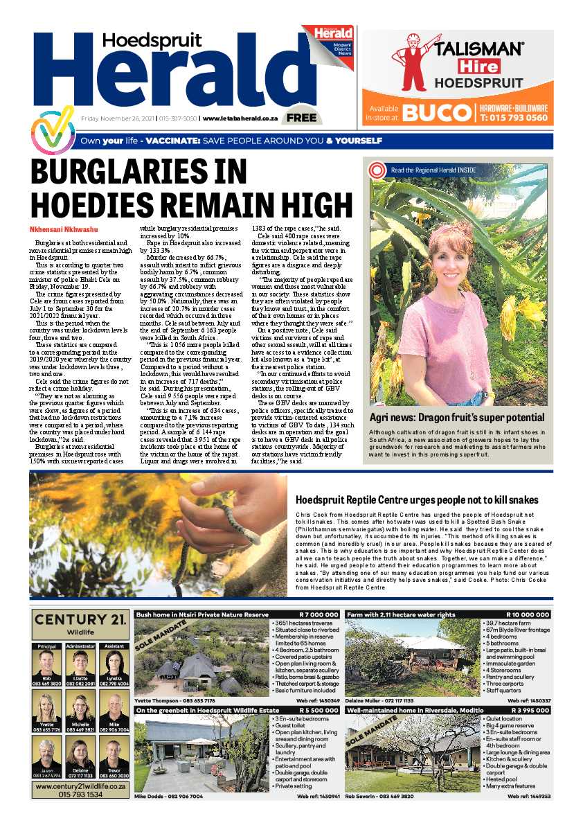 Hoedspruit Herald 26 Nov 2021 page 1