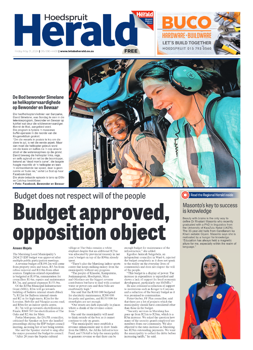 Hoedspruit Herald page 1