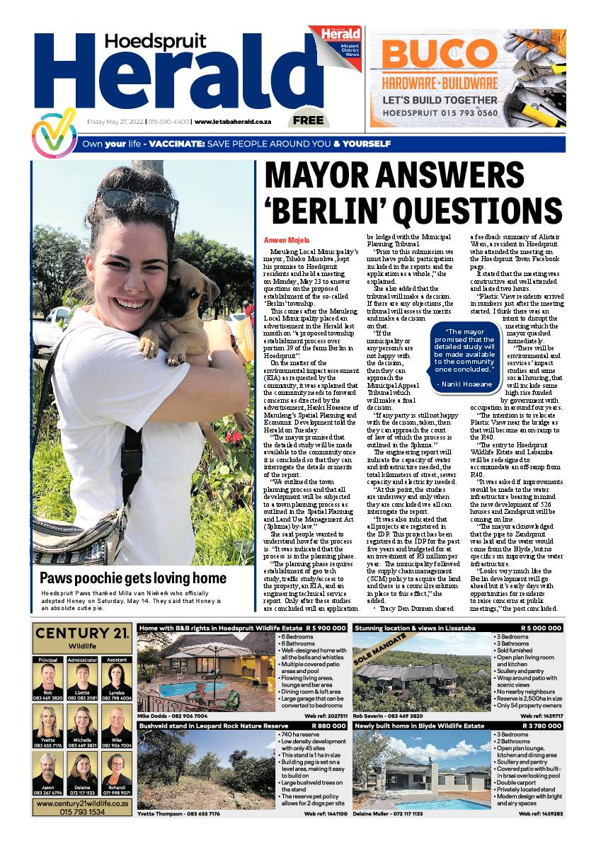 Hoedspruit Herald page 1
