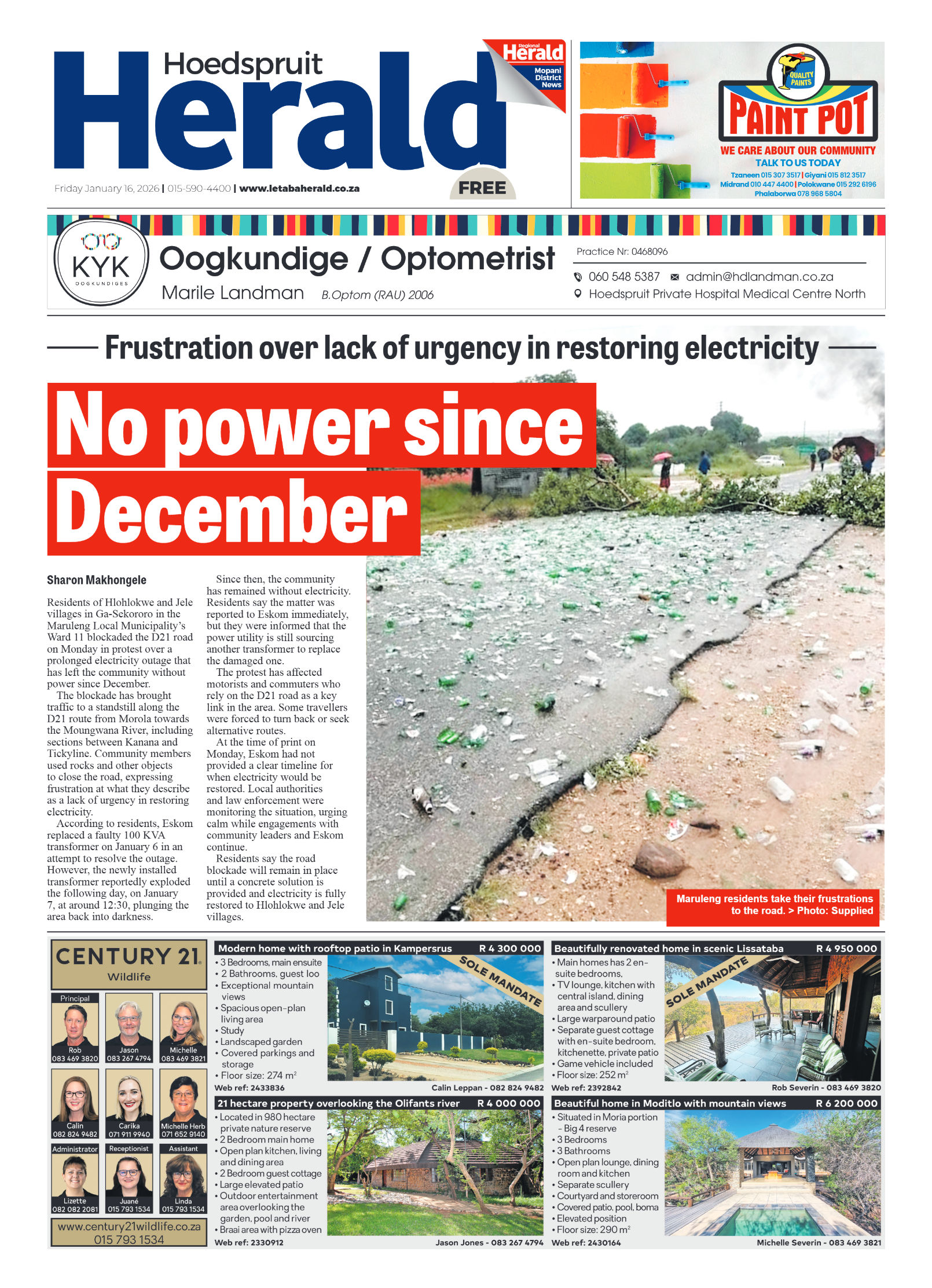 Hoedspruit Herald 16 Jan 2026 page 1