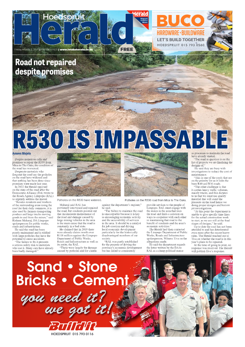 Hoedspruit Herald page 1