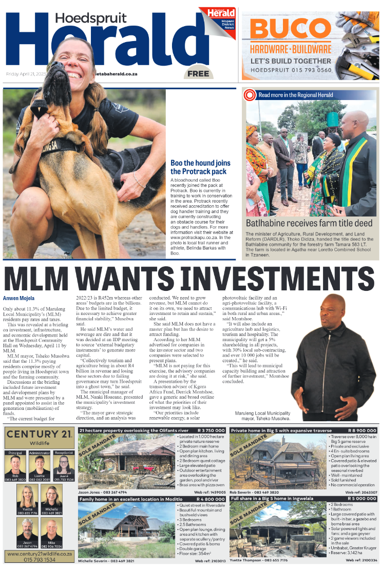 Hoedspruit Herald page 1