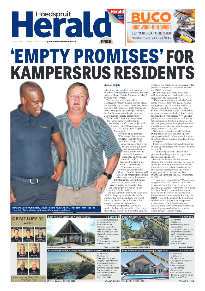 Hoedspruit Herald page 1