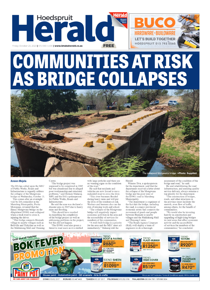 Hoedspruit Herald page 1