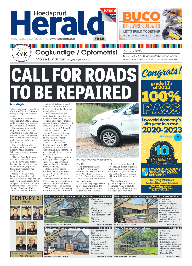 Hoedspruit Herald page 1