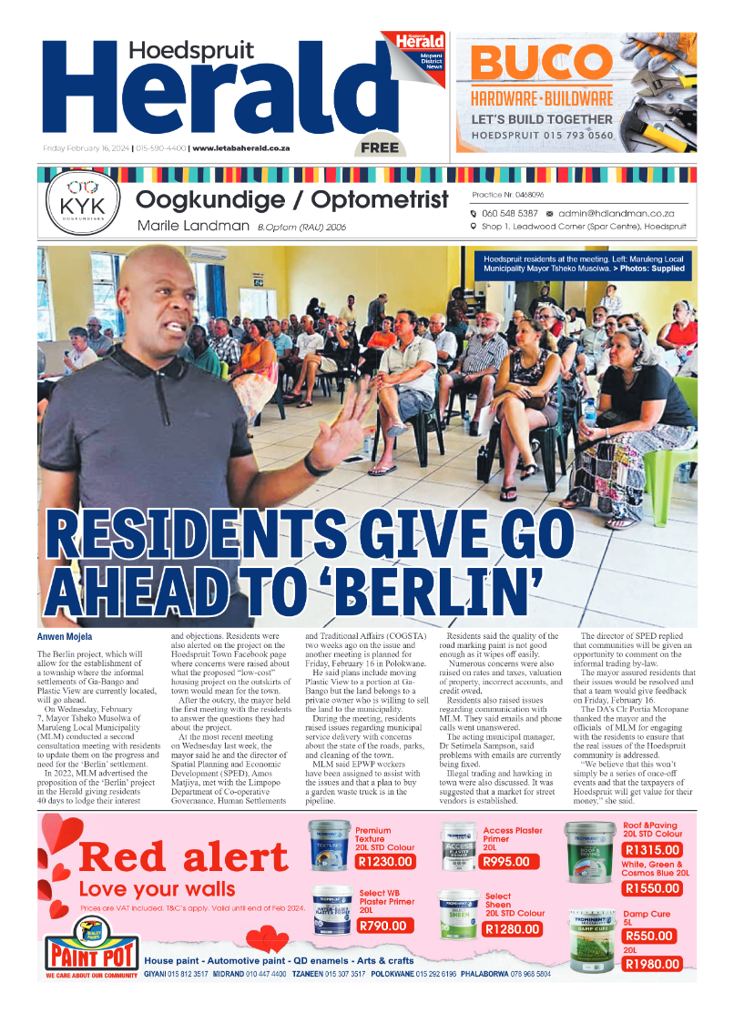 Hoedspruit Herald page 1