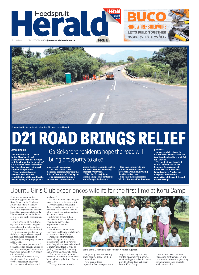 Hoedspruit Herald page 1