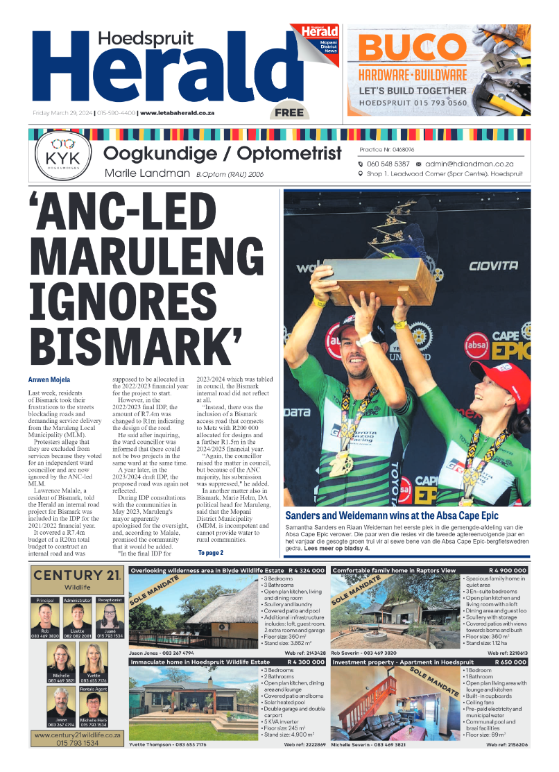 Hoedspruit Herald page 1