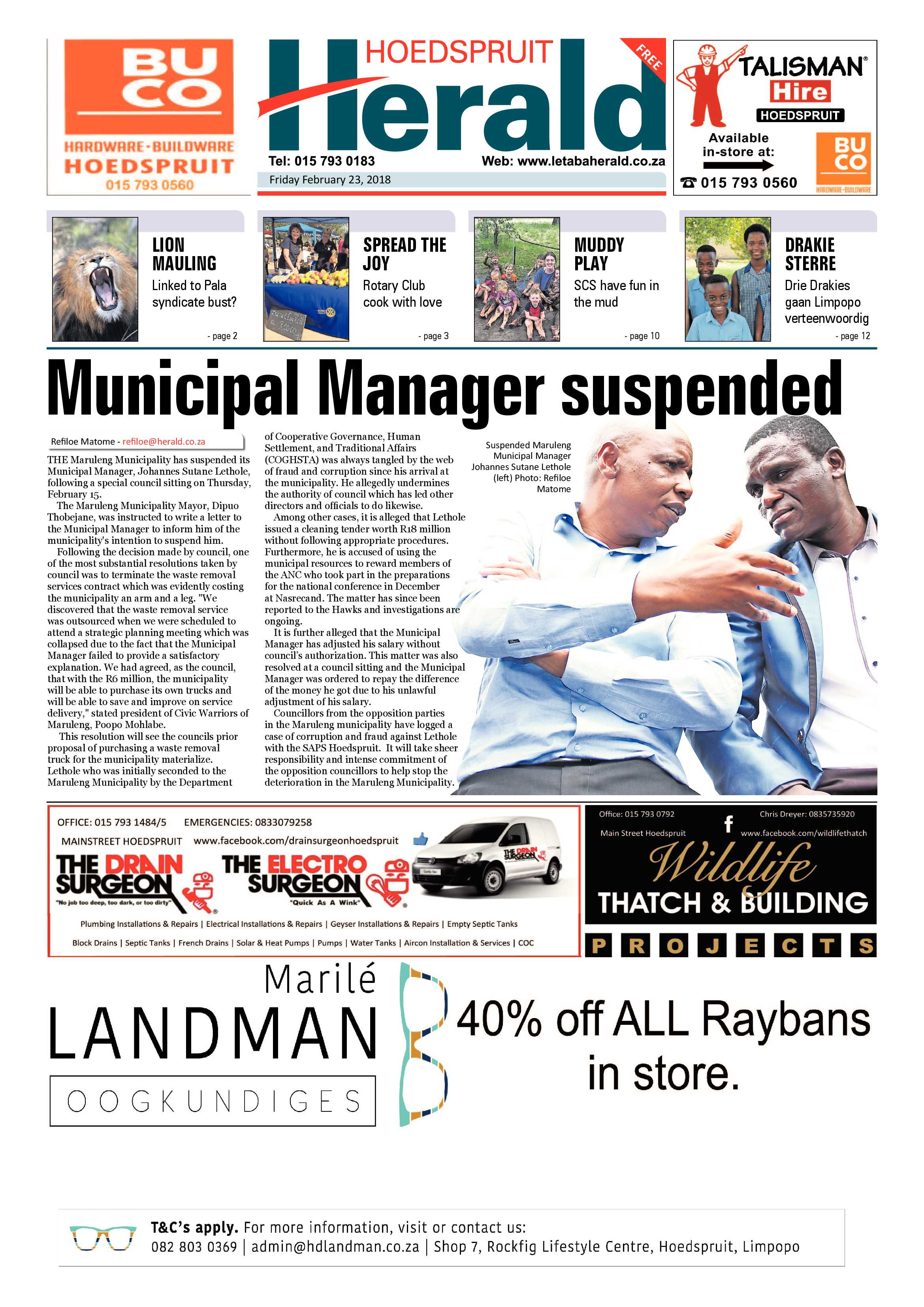 Hoedspruit Herald – 23 February 2018 page 1