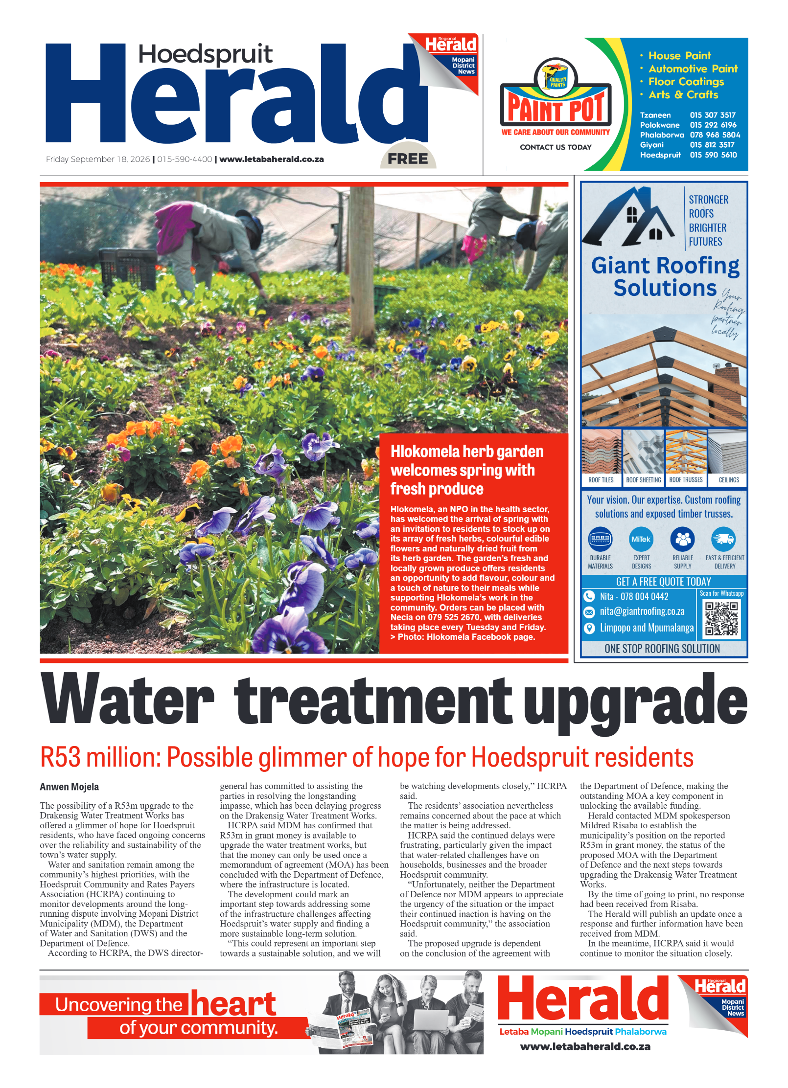 Hoedspruit Herald 18 September 2026 page 1
