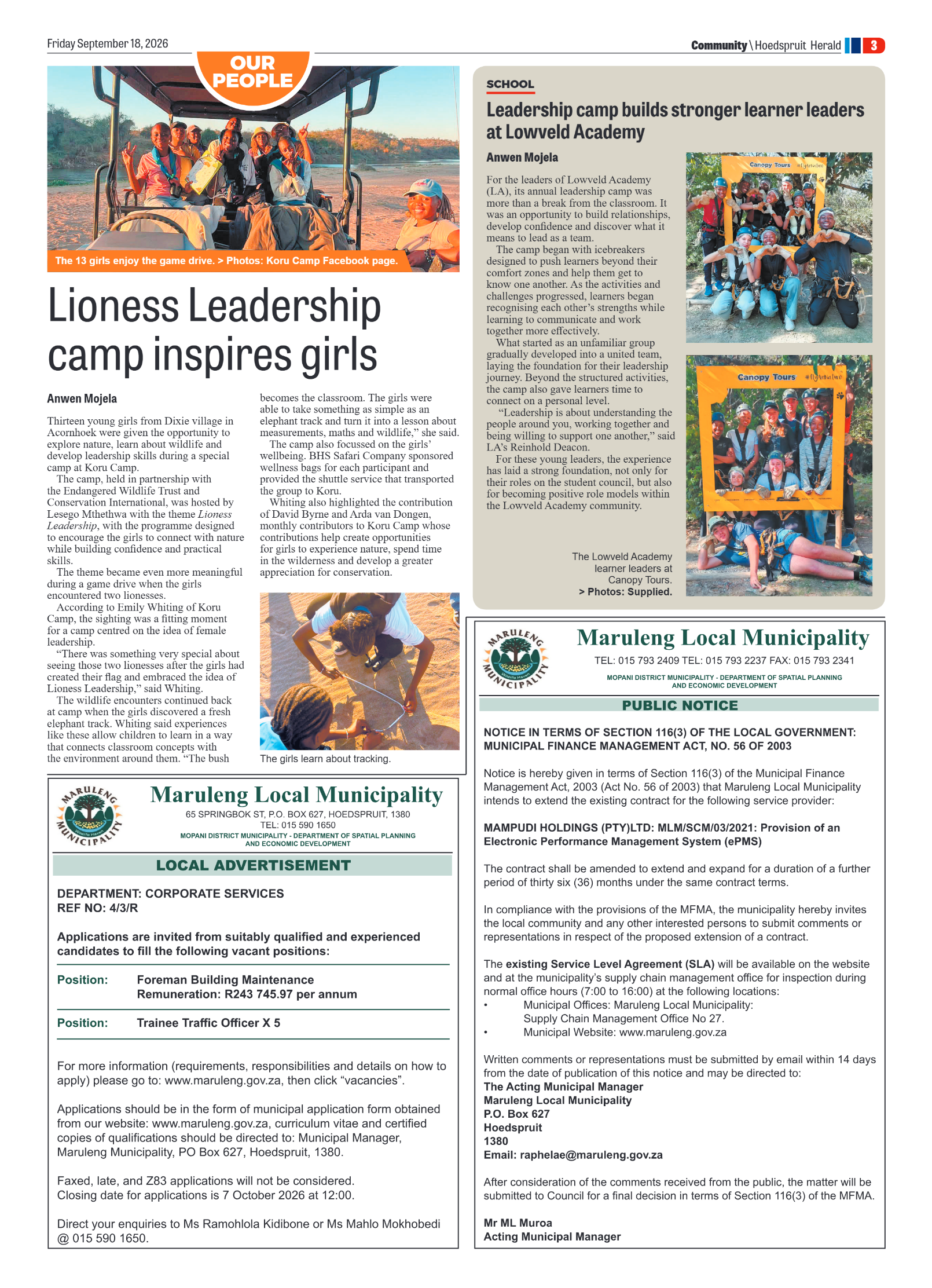 Hoedspruit Herald 18 September 2026 page 11