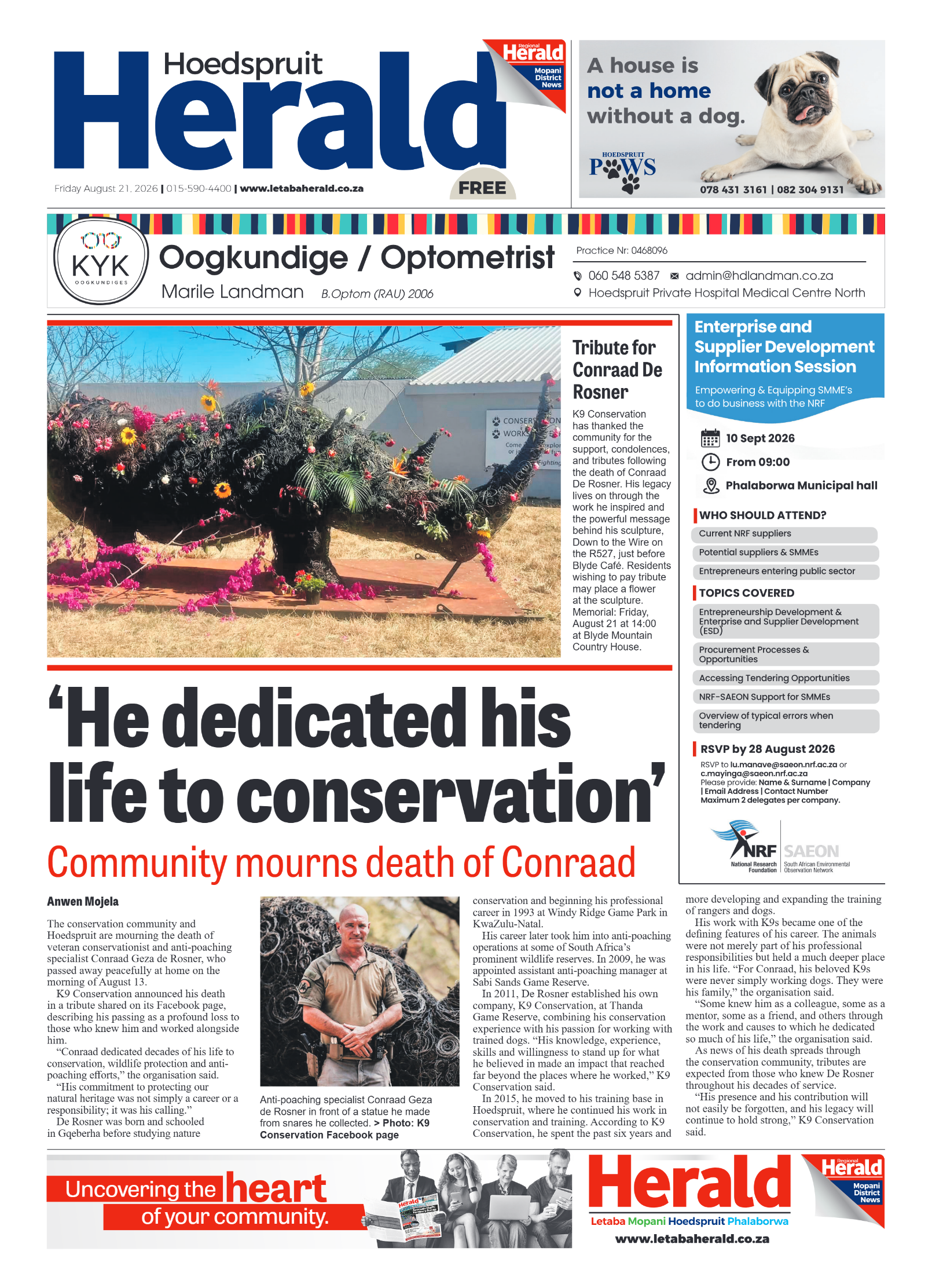 Hoedspruit Herald 21 August 2026 page 1