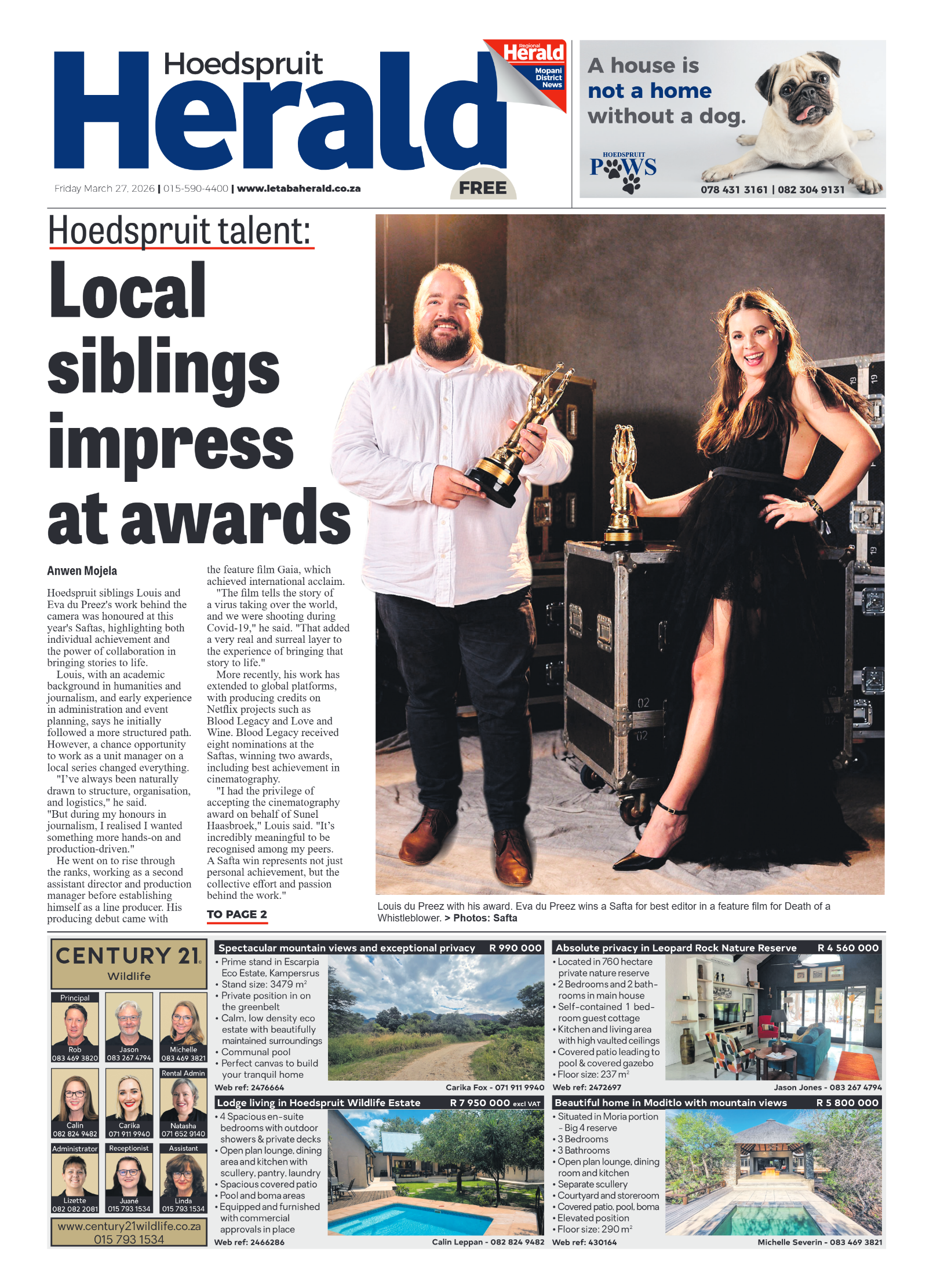 Hoedspruit Herald 27 March 2026 page 1