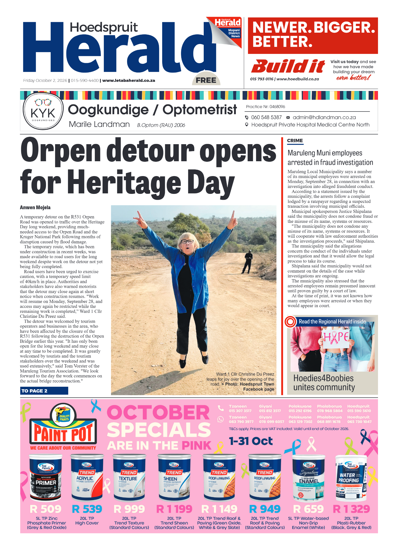 Hoedspruit Herald 2 October 2026 page 1