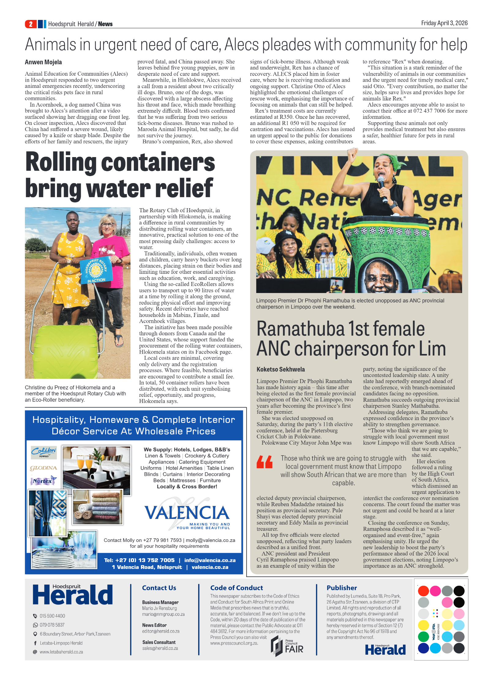 Hoedspruit Herald 3 April 2026 page 2