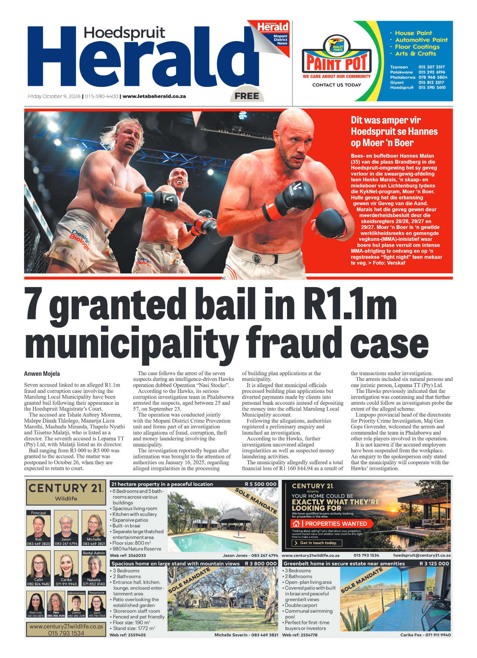 Hoedspruit Herald 9 October 2026 page 1