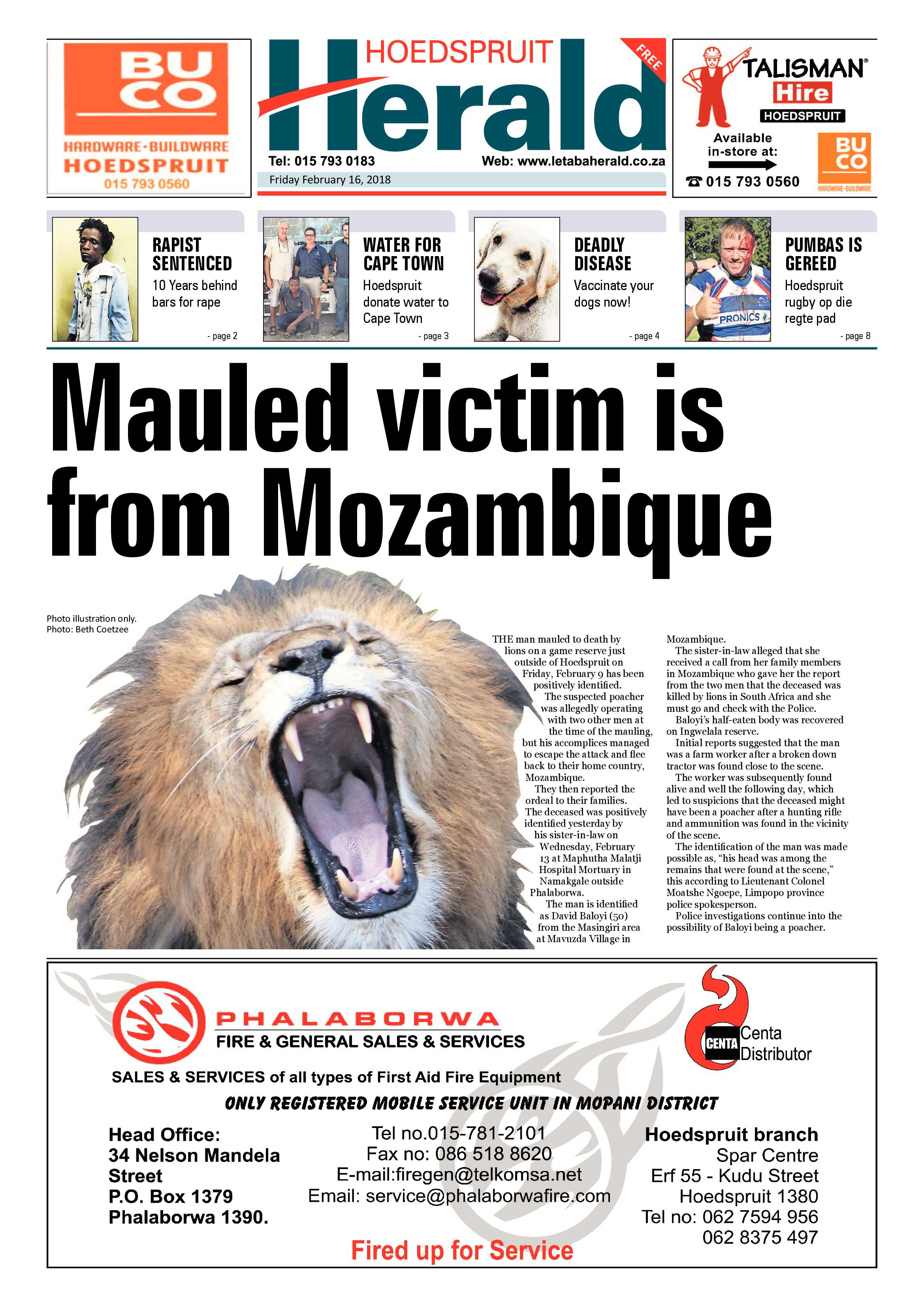 Hoedspruit Herald – 16 February 2018 page 1