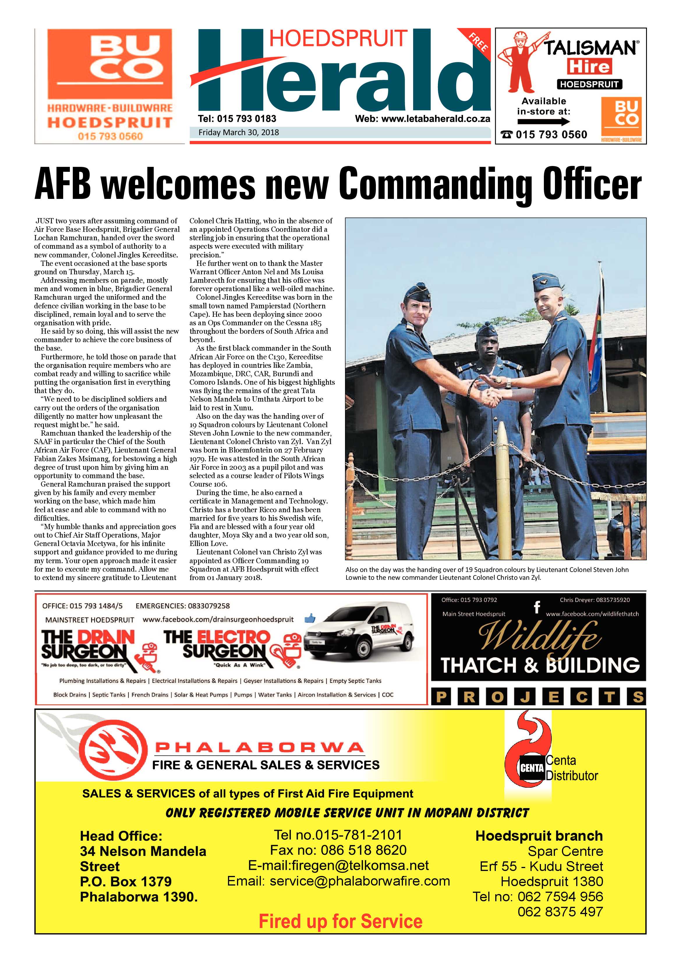 Hoedspruit Herald – 30 March 2018 page 1