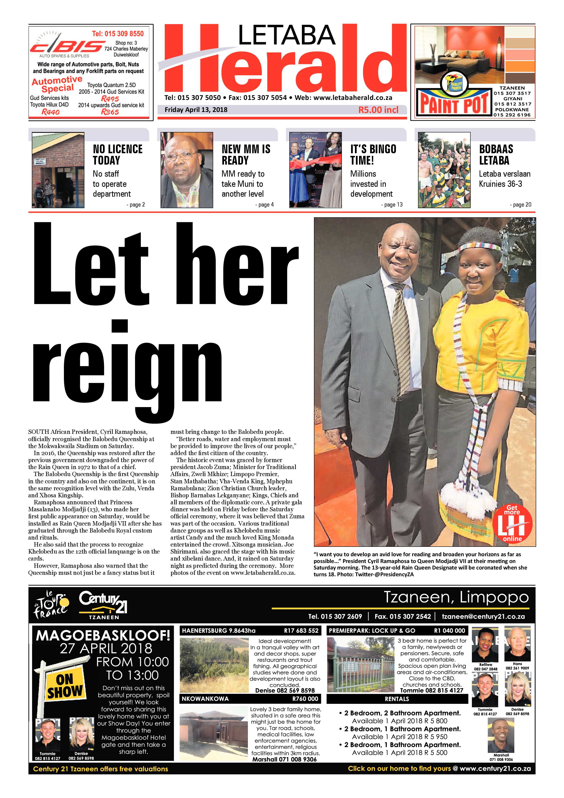 Letaba Herald  – 13 April 2018 page 1