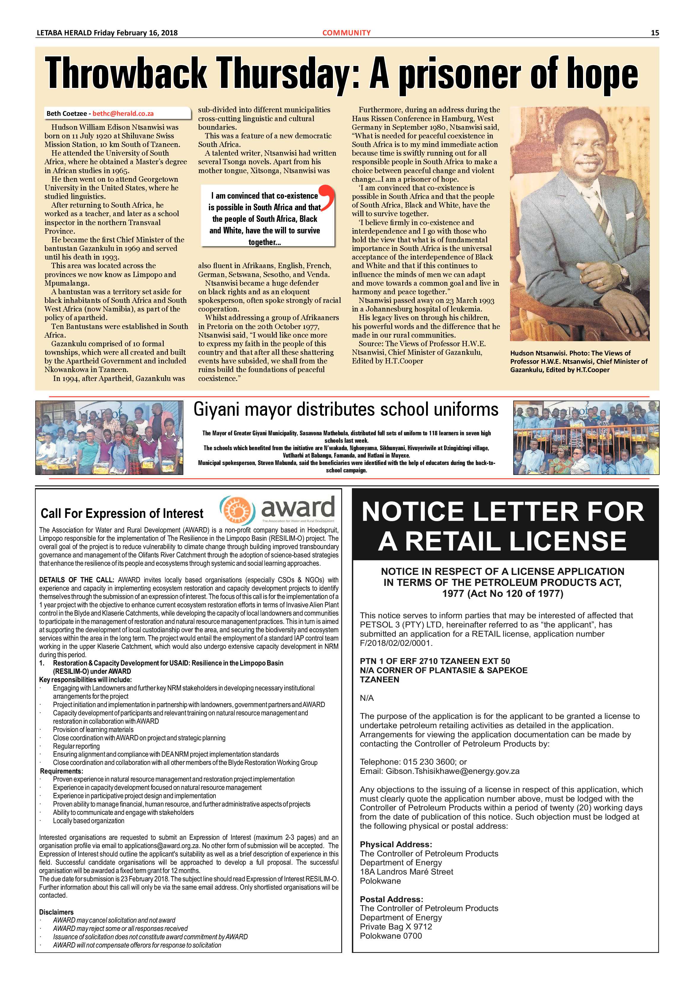 Letaba Herald  – 16 February 2018 page 15