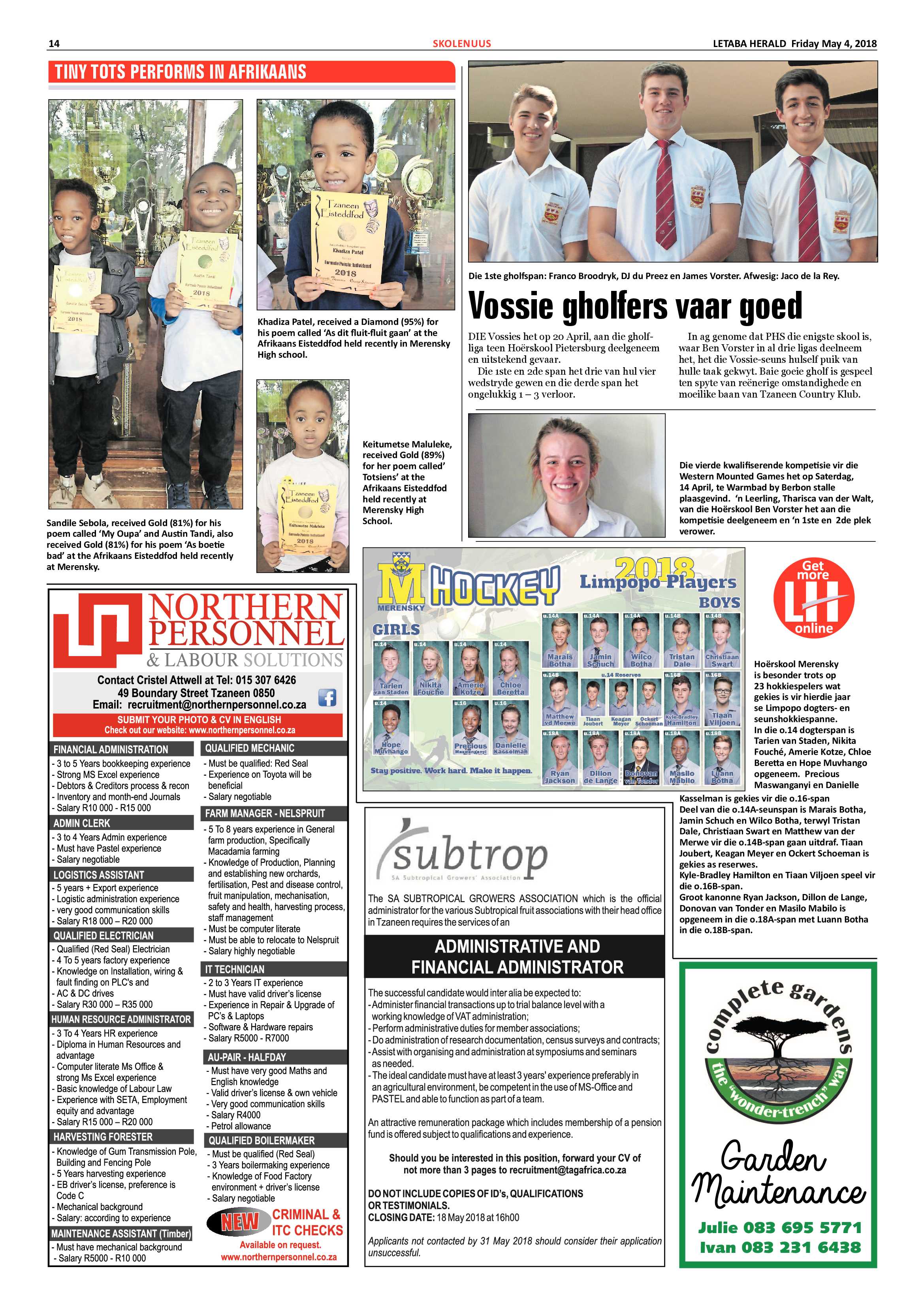 Letaba Herald  – 4 May 2018 page 14