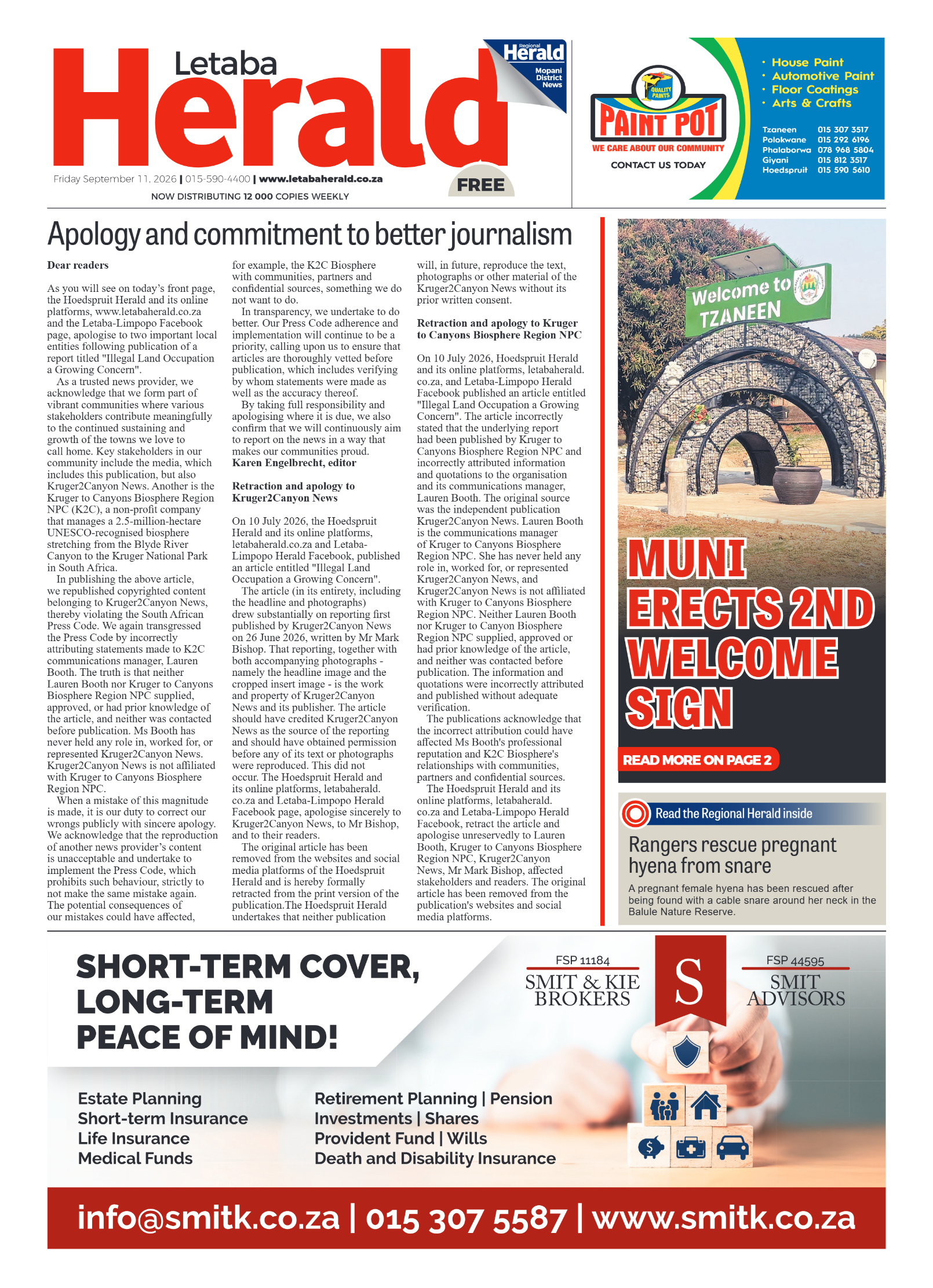 Letaba Herald 11 September 2026 page 1