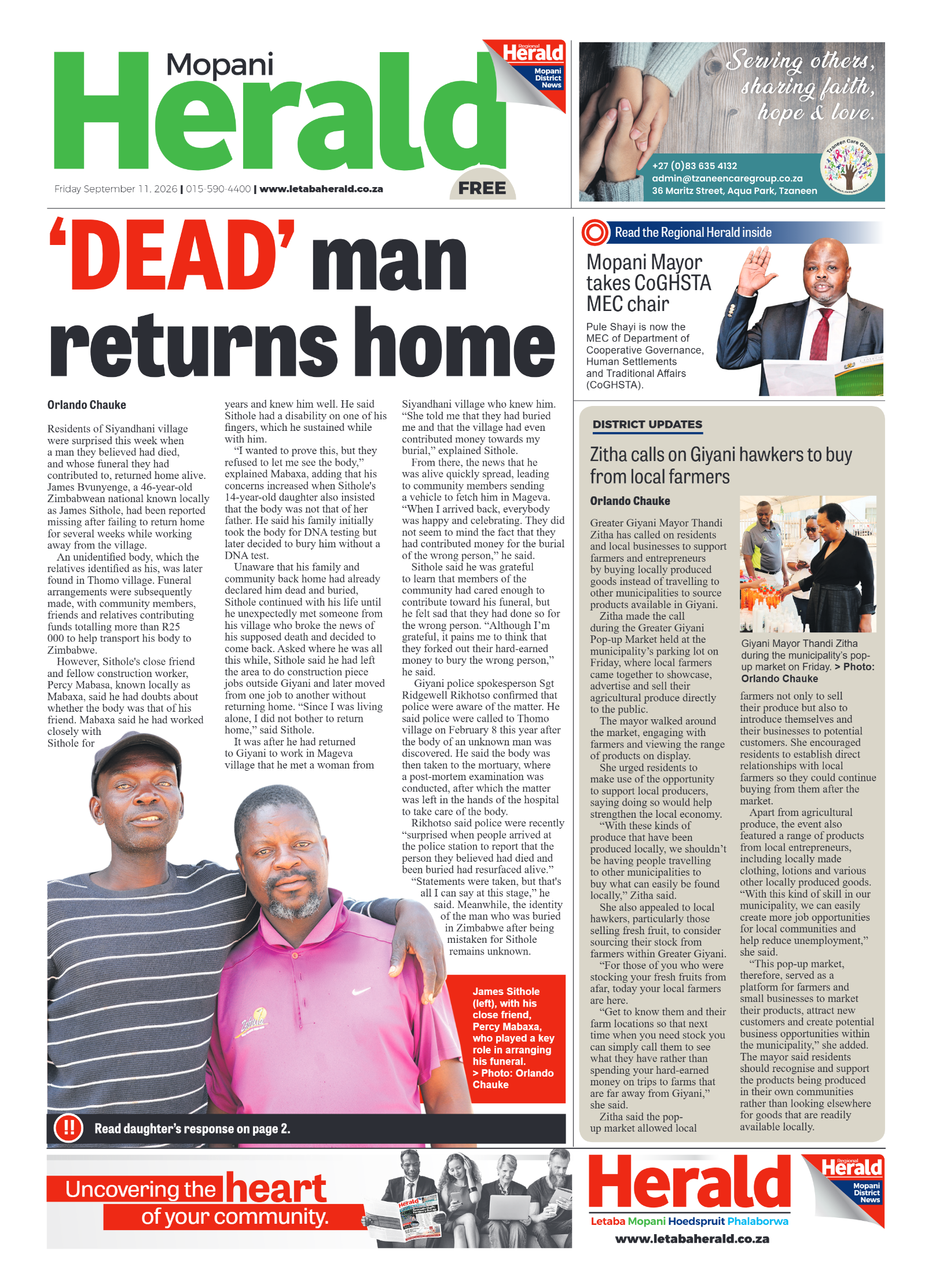 Mopani Herald 11 September 2026 page 1