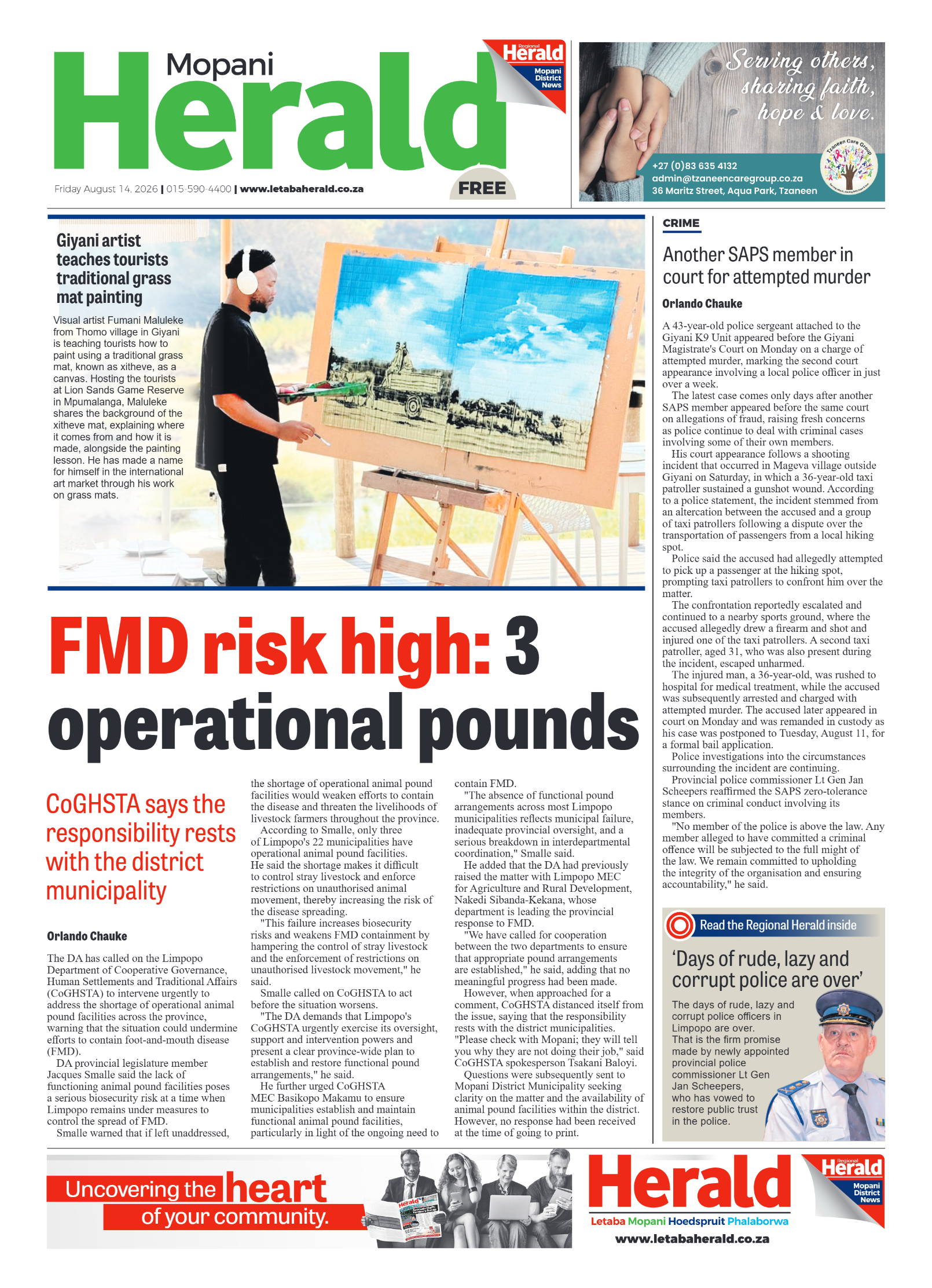 Mopani Herald 14 August 2026 page 1