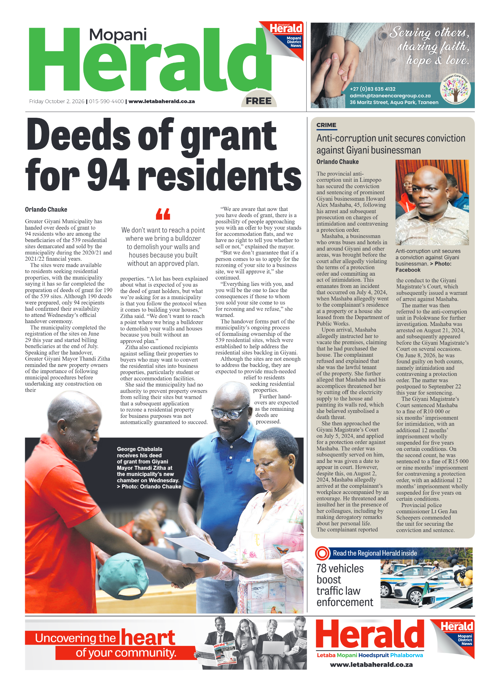 Mopani Herald 2 October 2026 page 1
