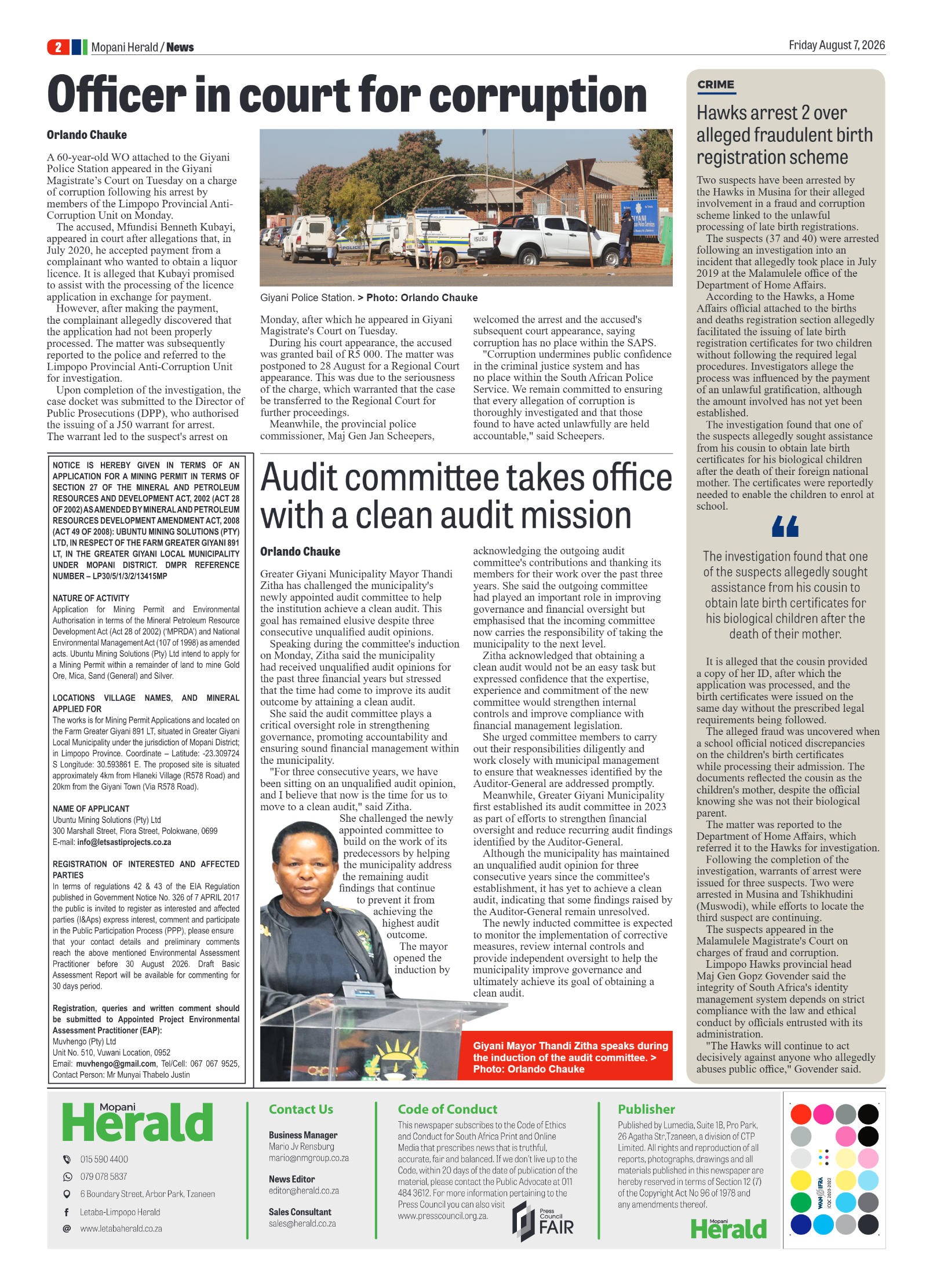 Mopani Herald 7 August 2026 page 2