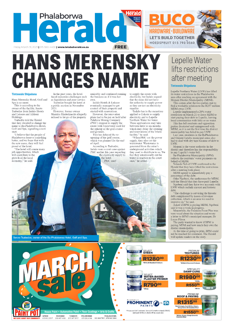 Phalaborwa Herald page 1