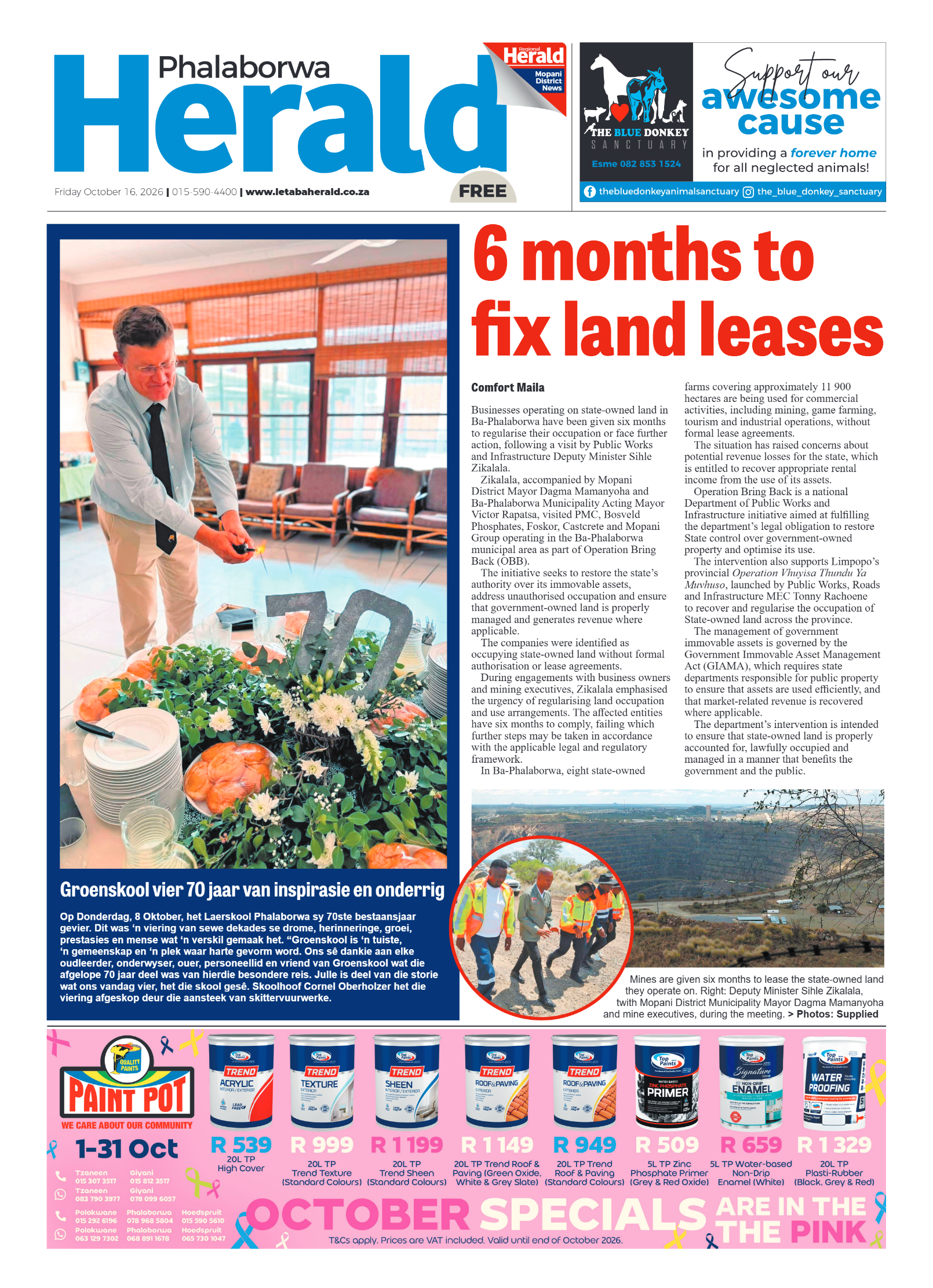 Phalaborwa Herald 16 October 2026 page 1