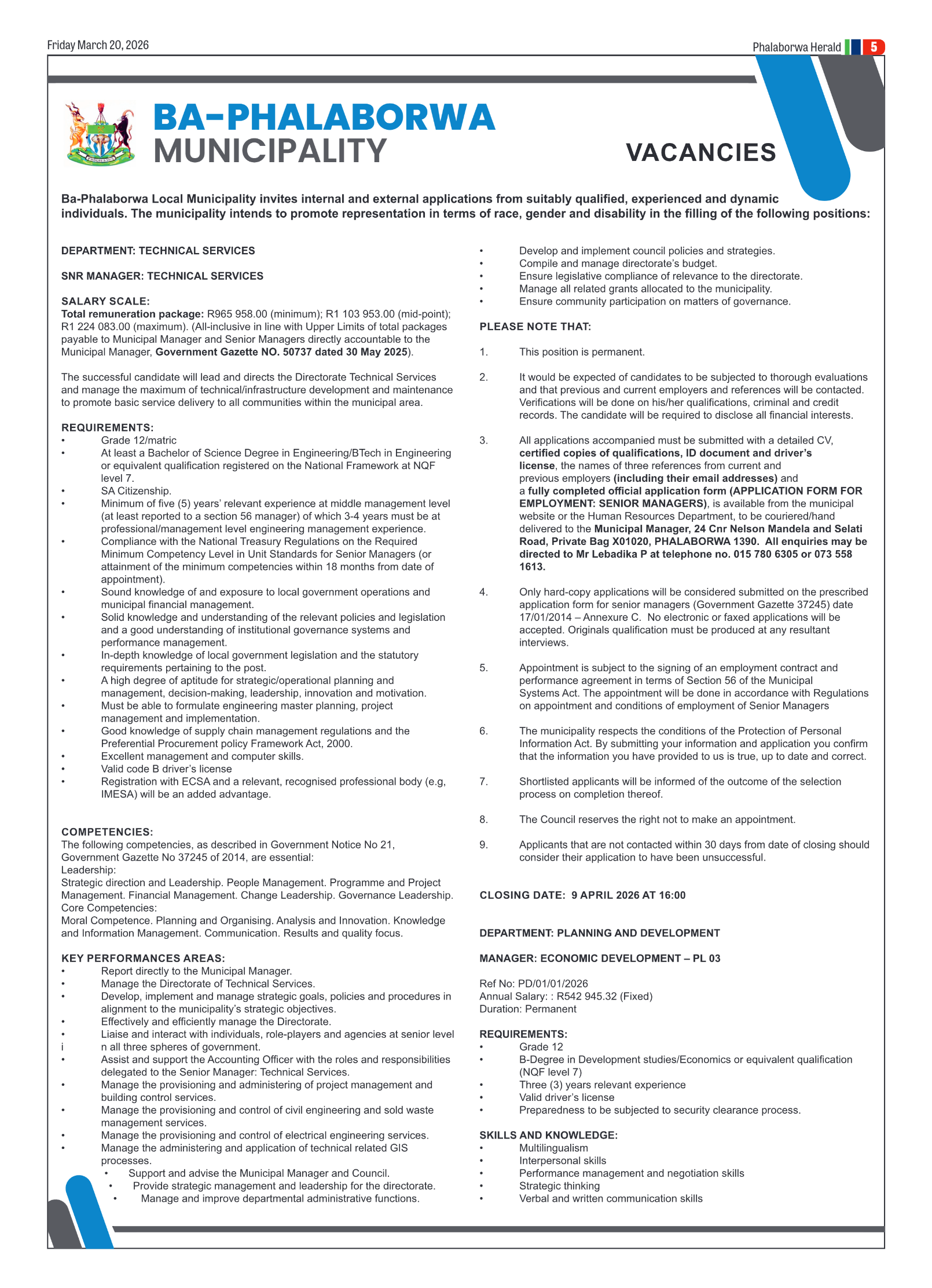 Phalaborwa Herald 20 March 2026 page 9